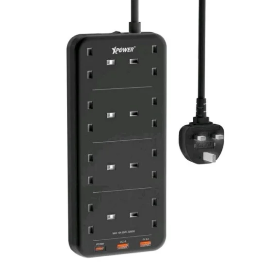 XPower PS8A 3250W 11 Output 2 Usb + 1 Type-C + 8 Uk Sockets Power Strip - Black